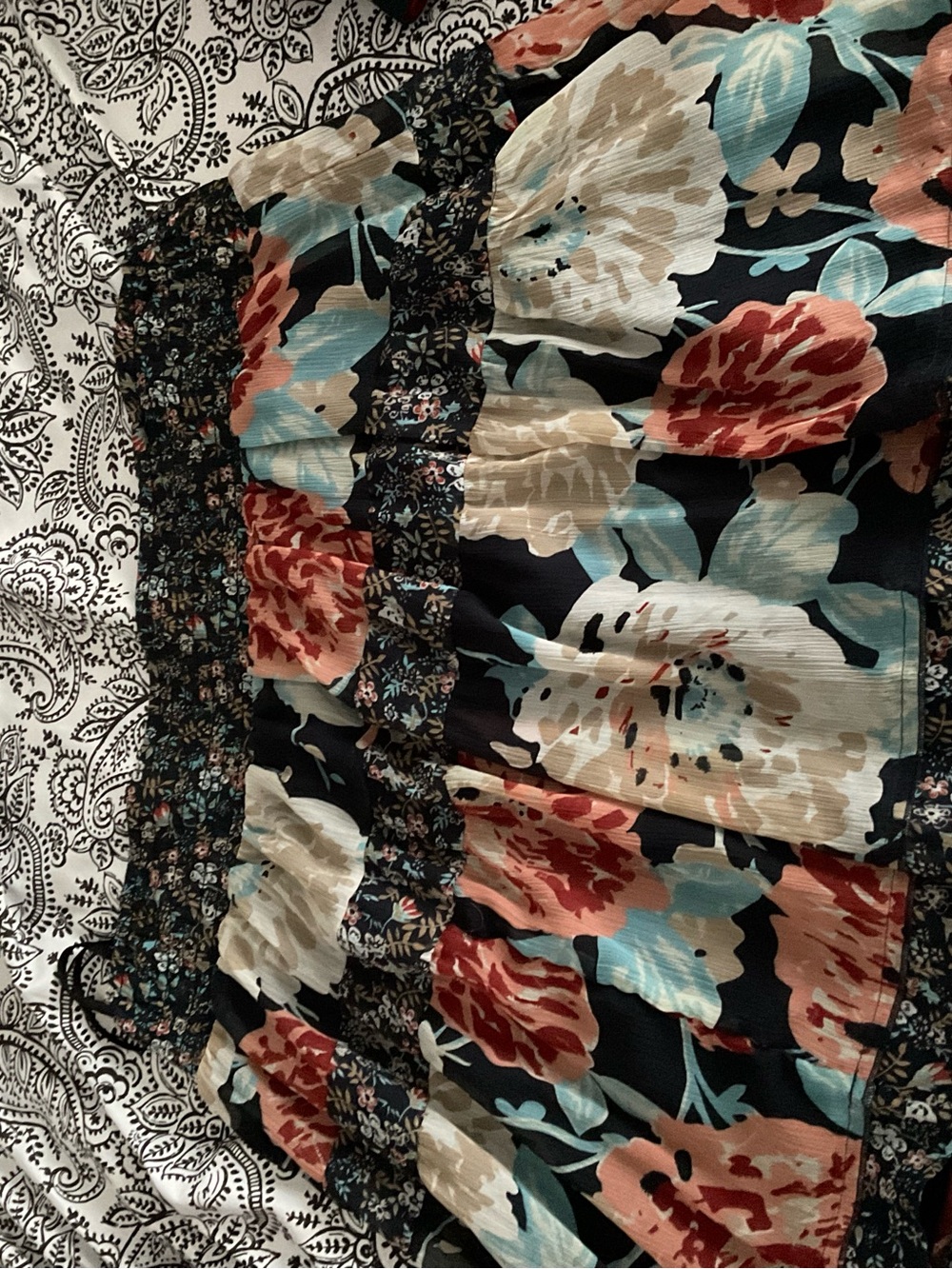 Floral Tiered Mini Skirt - Black Multi